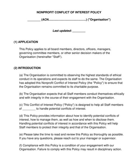 Conflict Of Interest Policy Nonprofit Template