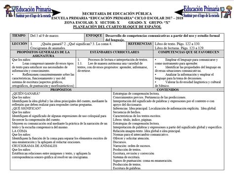 Planeaciones Del Primer Grado Del Cuarto Bloque Para El Ciclo Escolar