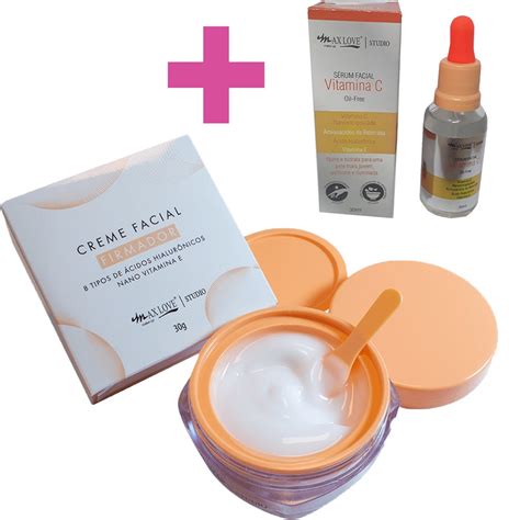 Kit Creme Facial Firmador Serum Acido Hiarulonico Vitamina C Max Love