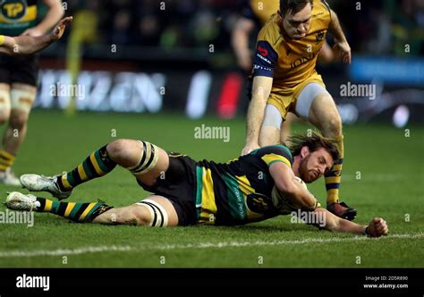 Northampton Saints Tom Wood Scores Their Third Try Stock Photo Alamy