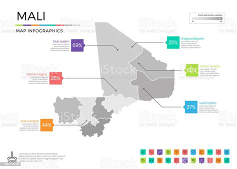 Mali Map Infographics With Editable Separated Layers Zones Elements And District Area In Vector