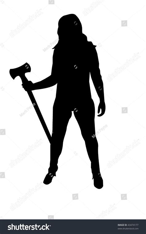 Naked Woman Holding Axe Silhouette Isolated ilustrações stock 43474177