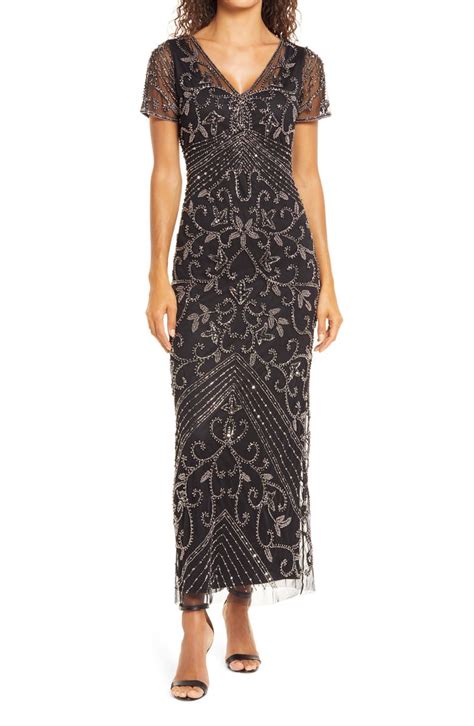 Pisarro Nights Beaded Mesh Column Gown Regular And Petite Nordstrom