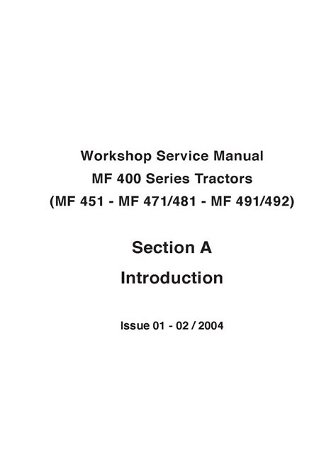 Massey Ferguson 451 471 481 491 492 Manual De Servicio Del Taller Del