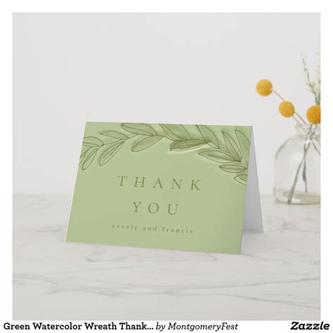 Green Watercolor Wreath Thank You Cards Green Watercolor