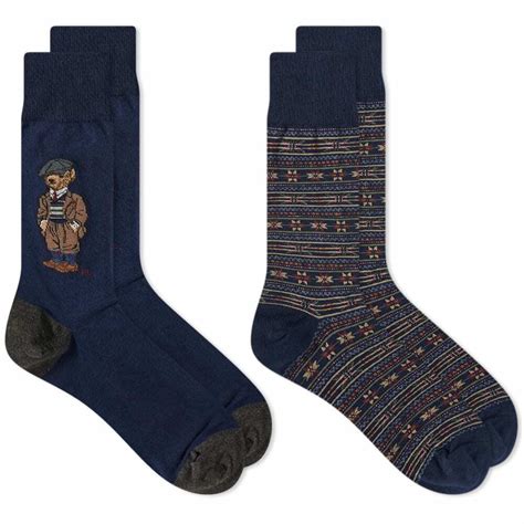 Polo Ralph Lauren Mens Preppy Bear Sock 2 Pack In Multi Polo Ralph Lauren