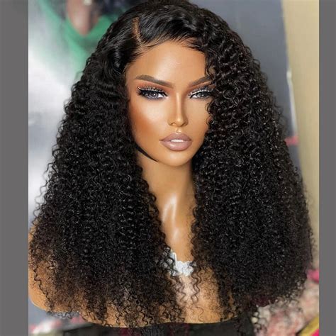 Deep Part Glueless Long Kinky Curly 26 Inch Long Black Lace Front Wig