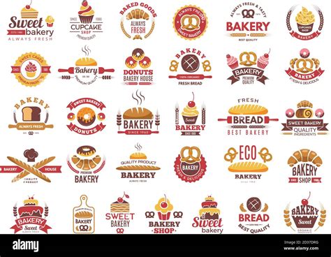 Etiquetas De Panadería De Colores Logotipos De Comida Vintage Con