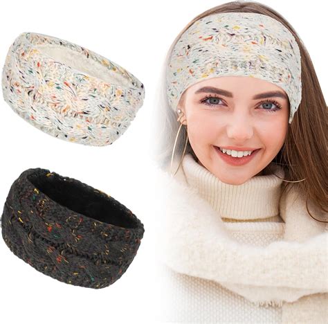 Friusate 2 Pcs Winter Cable Knit Headbands Women Ear Warmer Knitted