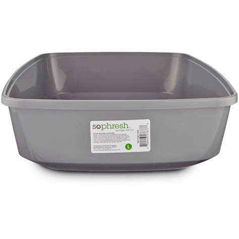 So Phresh Gray Open Cat Litter Box Large Hooded Plastic Pan Gray