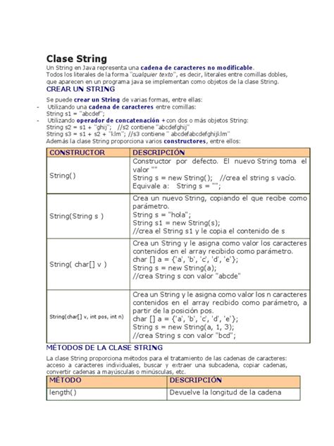 Clase String Lenguaje Java Pdf Cadena Informática Java