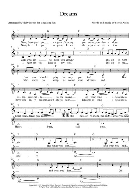 Dreams Arr Vicky Jacobs By Fleetwood Mac Sheet Music For 2 Part