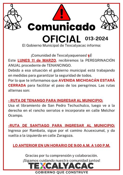 Comunicado Oficial El Gobierno Municipal De Texcalyacac Informa