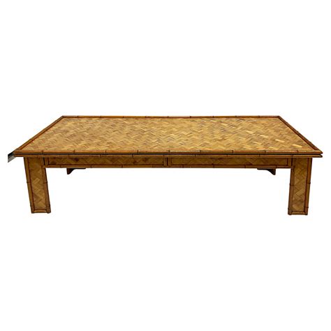 Vintage Coastal Slat Rattan Coffee Table For Sale At 1stdibs