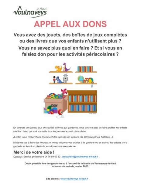 Périscolaire appel aux dons Vaulnaveys le Haut