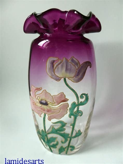 Vase Verre Emaille Legras Montjoye Art Nouveau Pavots