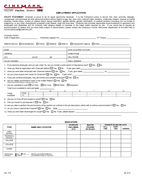 Cinemark Application Form Edit Fill Sign Online Handypdf