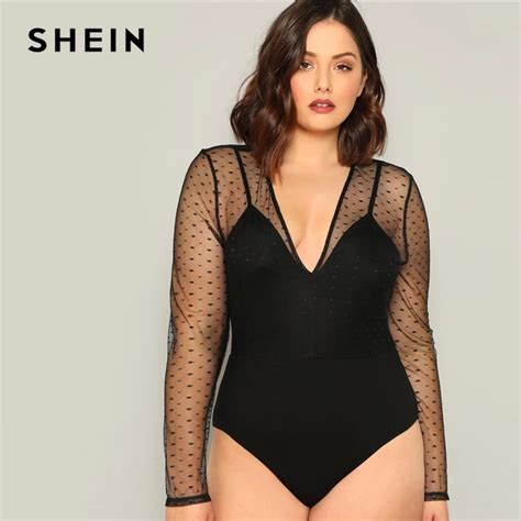 Aliexpress Buy Shein Plus Size Sexy Black Contrast Dot Mesh