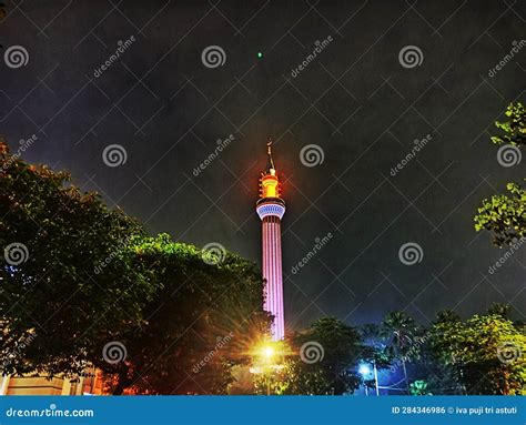 The Architecture of the Al Akbar Mosque in Surabaya at Night Stock ...