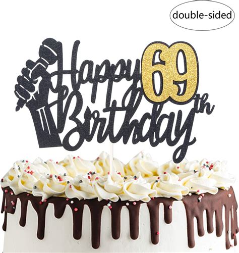 PANHUI Happy 69th Birthday Cake Topper with Microphone Cheers to 69 ...