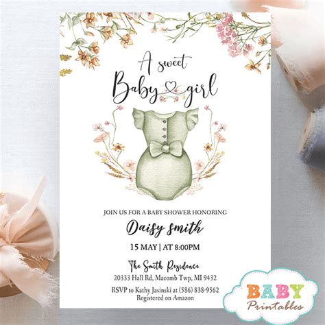 Boho Onesie Girl Baby Shower Invitations – D147 - Baby Printables