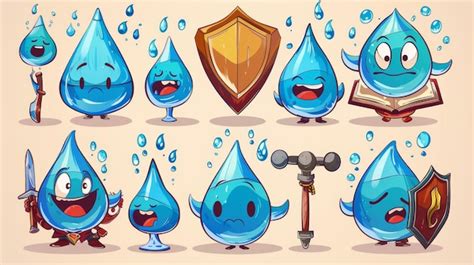 Premium Photo | Animated water drop mascots with different emotions ...