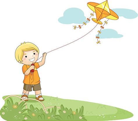 Boy Flying Kite Cartoon Illustrations Royalty Free Vector Graphics