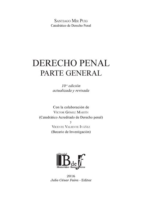 Indice Mir Puig Derecho penal Parte general 2016 Julio César Faira