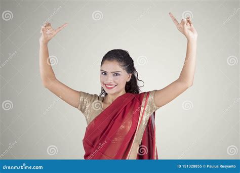 Indian Woman In Saree Clothes Dancing In Studio Stock Image Image Of