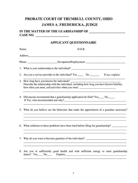 Fillable Online Trumbullprobate Applicant Questionnaire Doc Fax Email