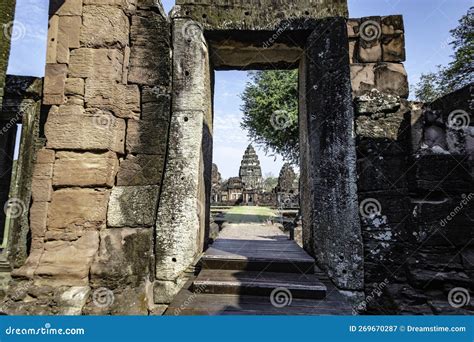 The Sandstone Doorway Leads To The Main Prathong Of Prasat Hin Phimai