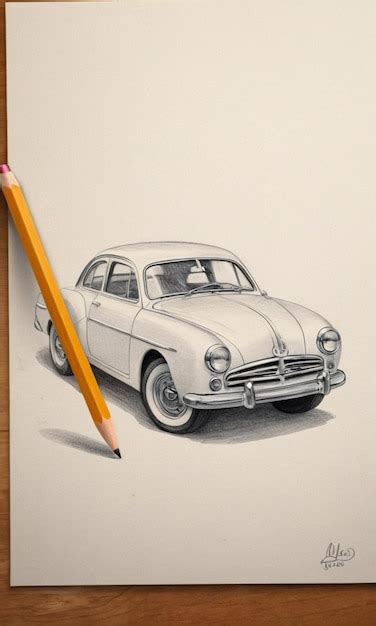 A drawing of a car with a pencil next to it | Premium AI-generated image