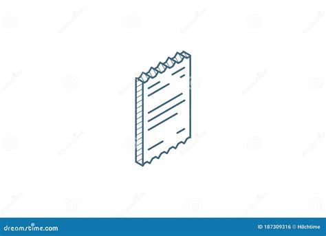 Papel De Recibo Icono Isométrico 3d Línea Arte Dibujo Técnico Vector