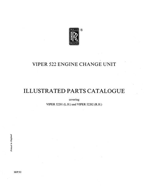 Rolls Royce Viper 522 Engine Change Unit Illustrated Parts Catalog Rr