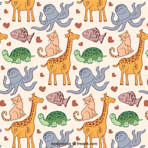 Hand drawn animals pattern | Free Vector