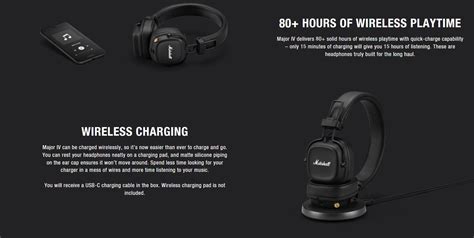 Marshall Major Iv Foldable Bluetooth Headphones With Wireless Charging 80 Hours Of Playtime