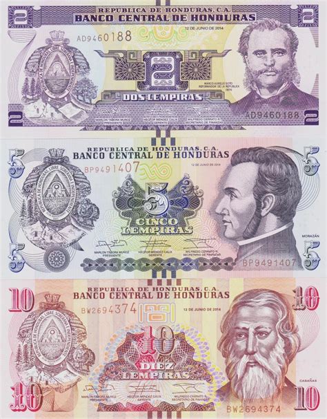 Bancnota Honduras 2 5 Si 10 Lempiras 2014 P97b 98b 99b UNC Set X3