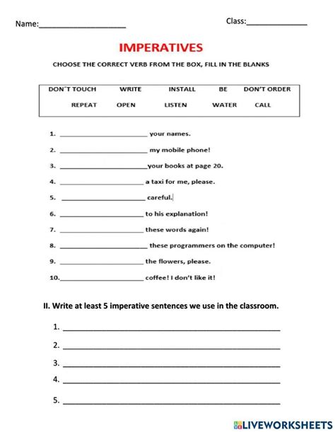 Imperative Sentences online worksheet | Live Worksheets - Worksheets ...