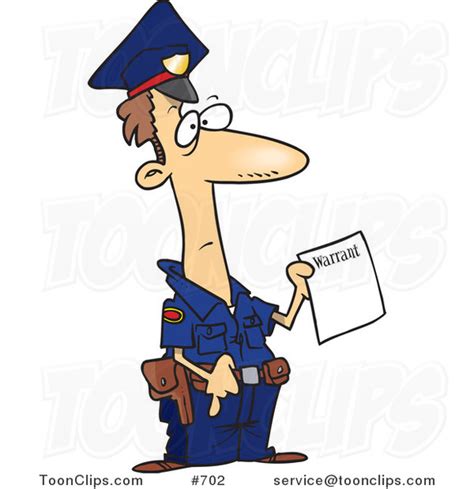 Cartoon Police Officer Holding A Warrant 702 By Ron Leishman