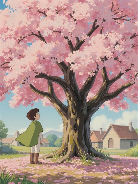 Anime Scene Of A Woman Standing Under A Tree With Pink Flowers Seaart Ai