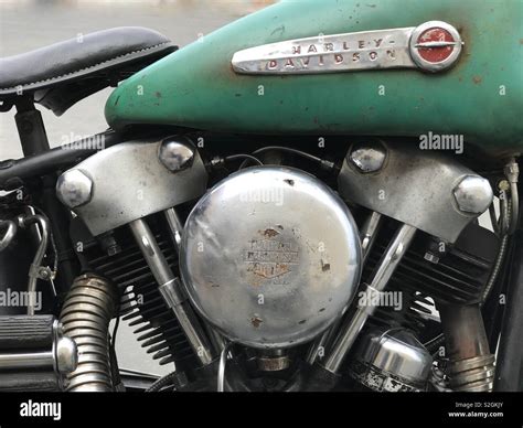 A vintage 1940s Harley Davidson motorcycle with a Knucklehead engine is ...