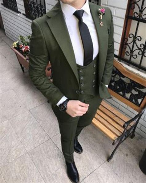 Men Suits Green 3 Piece Slim Fit Formal Fashion Wedding Groom Etsy In