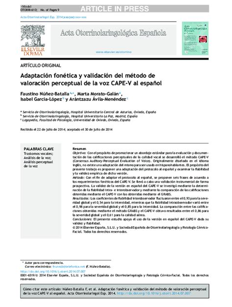 Pdf Adaptación Fonética Y Validación Del Método De Valoración