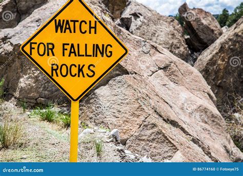 Falling Rocks Danger Warning Road Sign Stock Photo Image Of Signs