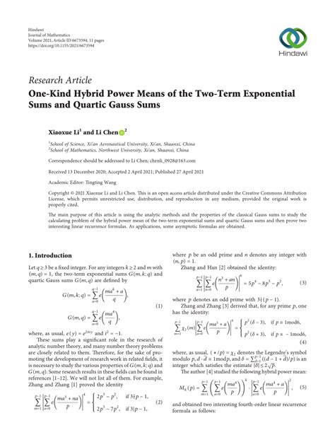 Pdf One Kind Hybrid Power Means Of The Two Term Exponential Sums And