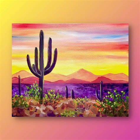 Desert Sun | Desert painting, Cactus paintings, Cactus painting