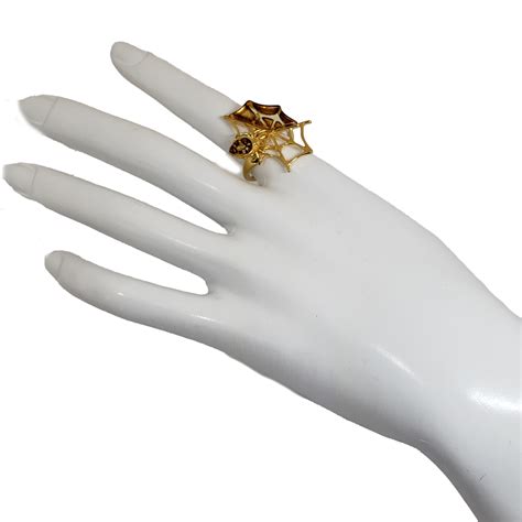 Cognac Amber Gold Plated Silver Spider On Web Adjustable Ring Amberman