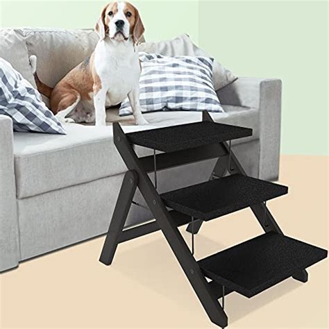 Heeyoo Foldable Dog Stairs Non Slip Wooden Dog Ramp Portable 3 Step