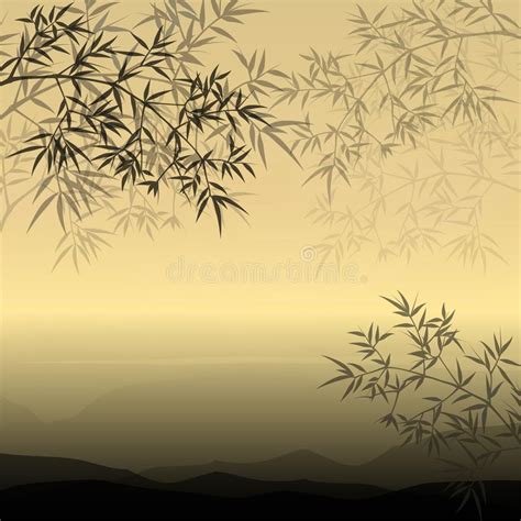 Chinese Or Japanese Bamboo Grass Oriental Wallpaper Vector Illustration