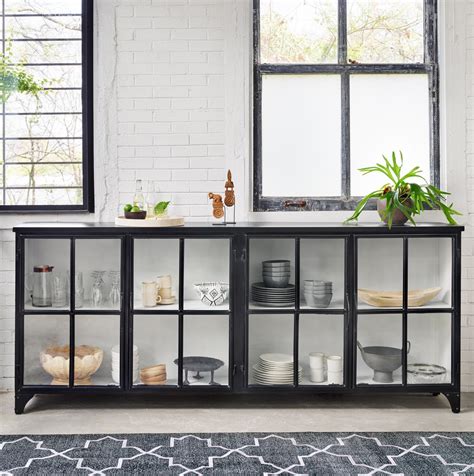 Camila Industrial Black Iron Sideboard With Glass Doors Zin Home